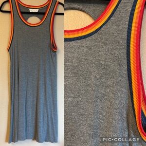PINK ROSE Size M Gray Sleeveless Tank Dress with Vibrant Rainbow Trim